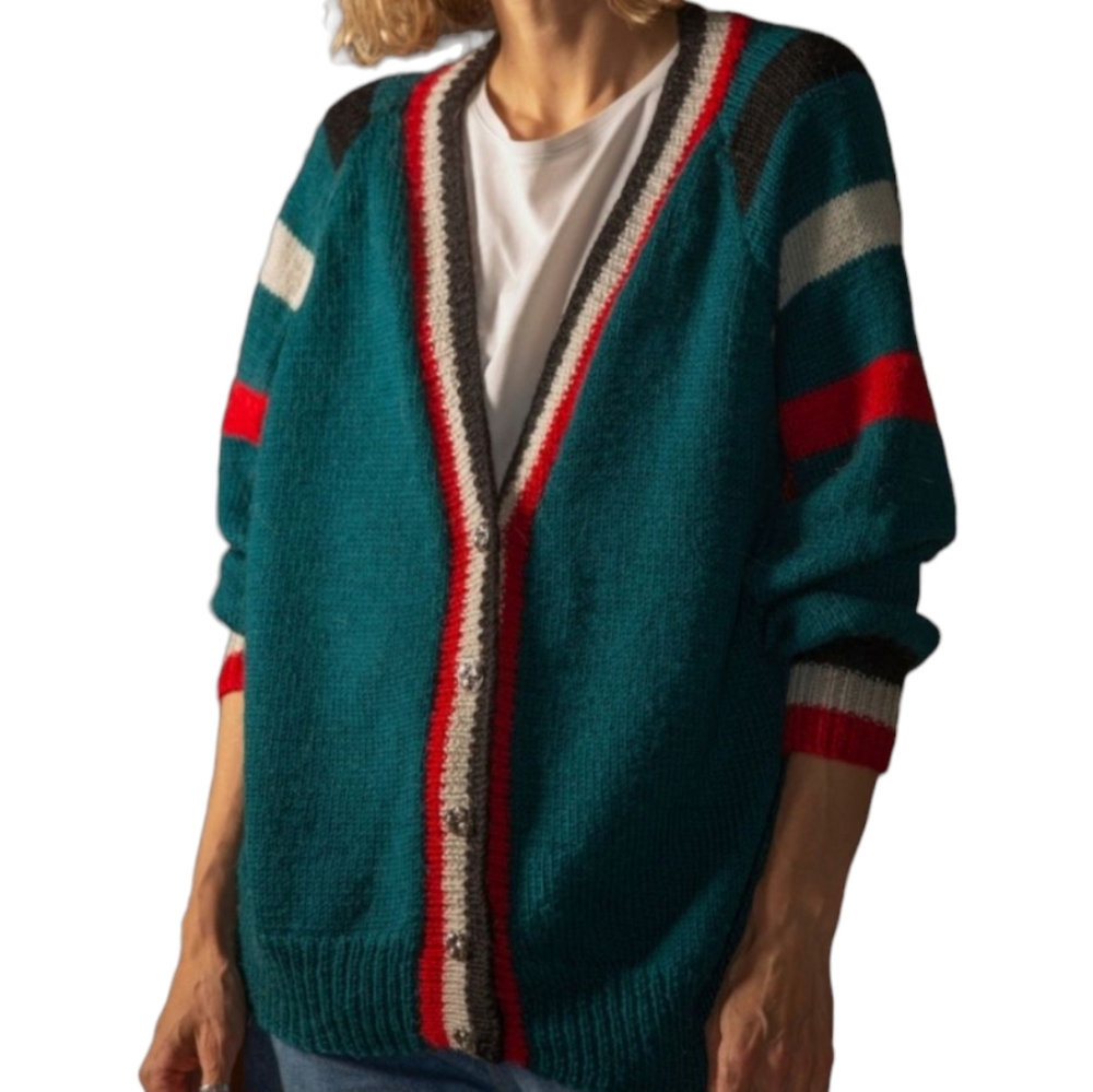 Vintage Handmade Wool V-Neck Button-Up Cardigan Sweater